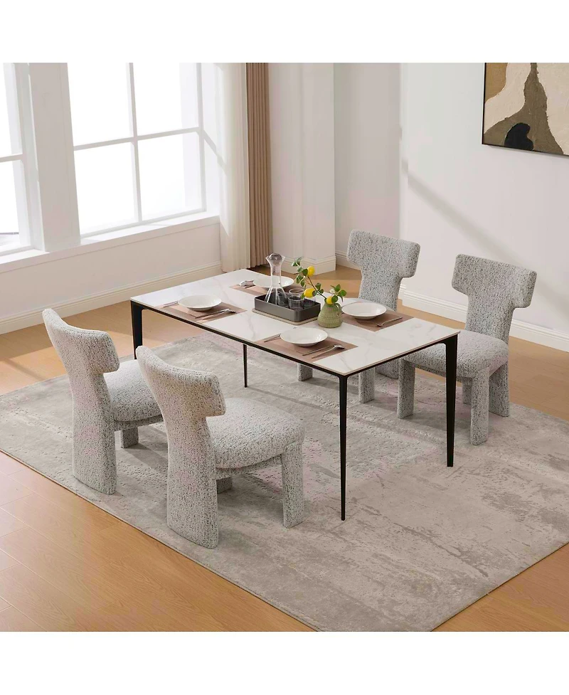 Streamdale Furniture Modern Chenille Dining Chairs Set of 4, Armless Curved Back Accent Chairs, White/Black