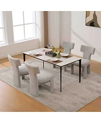 Streamdale Furniture Modern Chenille Dining Chairs Set of 4, Armless Curved Back Accent Chairs, White/Black