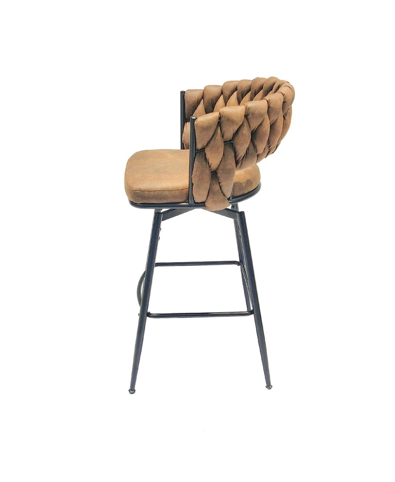 Streamdale Furniture Streamdale 28" Technical Leather Woven Bar Stool Set of 2 (Brown