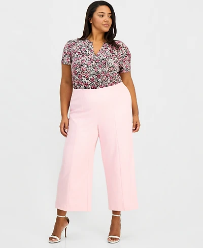 Anne Klein Essentials Plus Size Wide-Leg Cropped Pull-On Pants