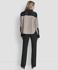 Dkny Women's Woven Color-Blocked Long-Sleeve Blouse