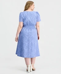 Anne Klein Plus Embroidered-Eyelet Short-Sleeve Midi Dress