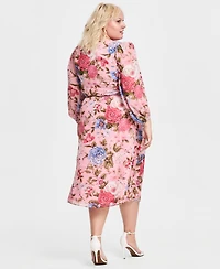 Anne Klein Plus Belted V-Neck Dress