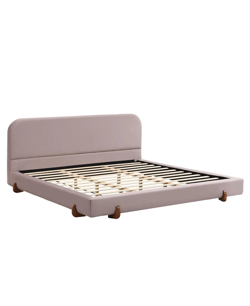 Streamdale Unique Design, Velvet and Solid Wood Legs Upholstered Bed Frame, King