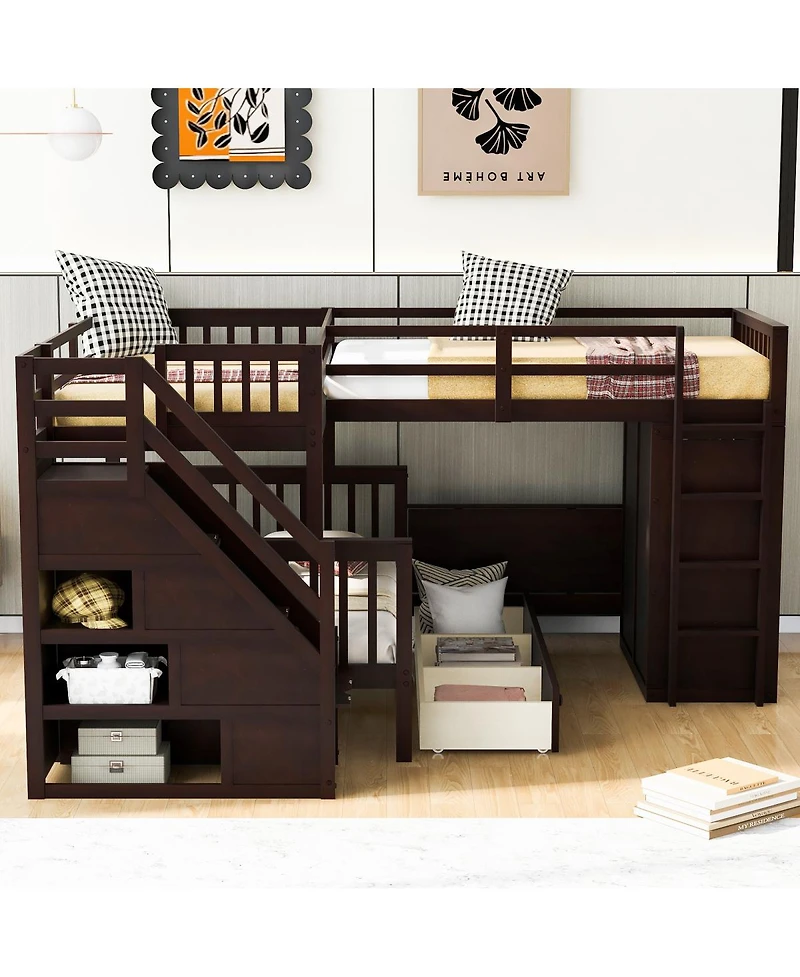 Streamdale Furniture Twin L-Shaped Bunk Bed w/ Drawers, Desk & Wardrobe