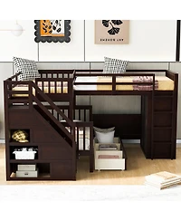 Streamdale Furniture Twin L-Shaped Bunk Bed w/ Drawers, Desk & Wardrobe
