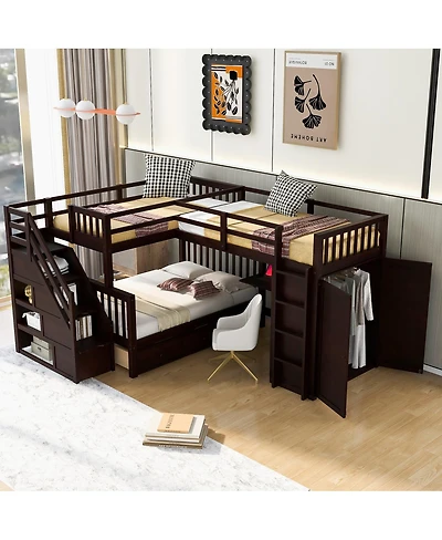 Streamdale Furniture Twin L-Shaped Bunk Bed w/ Drawers, Desk & Wardrobe