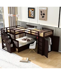 Streamdale Furniture Twin L-Shaped Bunk Bed w/ Drawers, Desk & Wardrobe