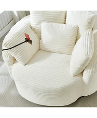 Streamdale Furniture360° Swivel Corduroy Accent Barrel Chair with 5 Pillows & Phone Holder, Black