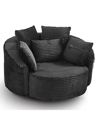 Streamdale Furniture360° Swivel Corduroy Accent Barrel Chair with 5 Pillows & Phone Holder, Black