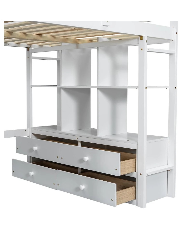 Streamdale Furniture Streamdale Full Size Loft Bed with Desk, Drawers & Shelves, White
