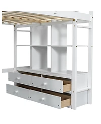 Streamdale Furniture Streamdale Full Size Loft Bed with Desk, Drawers & Shelves, White