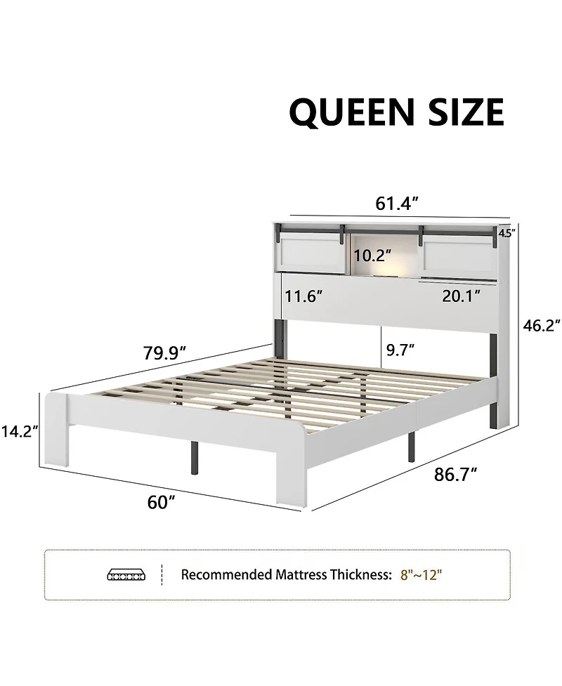 Streamdale Furniture Queen metal bed frame with charging station, no box spring, no noise