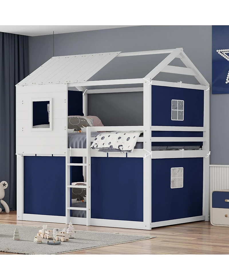 Streamdale Furniture Full Size Bunk Wood House Bed with Tent