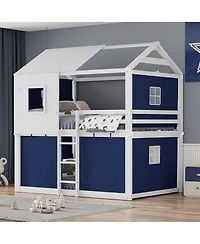 Streamdale Furniture Full Size Bunk Wood House Bed with Tent