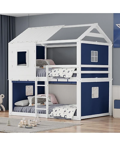 Streamdale Furniture Full Size Bunk Wood House Bed with Tent
