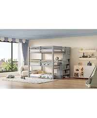 Streamdale Furniture Full Size Triple Bunk Bed with Storage Staircase, Separate Design