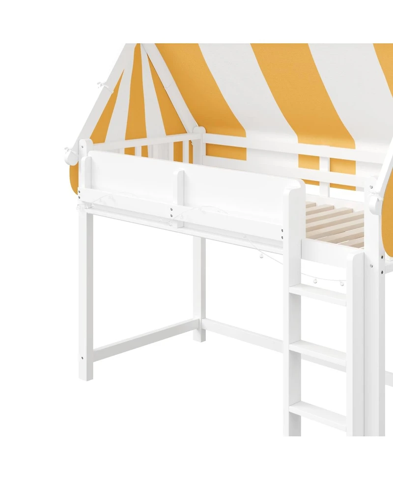 Streamdale Furniture Twin Loft Bed with Canopy, Led Lights & Book Shelf