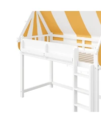 Streamdale Furniture Twin Loft Bed with Canopy, Led Lights & Book Shelf
