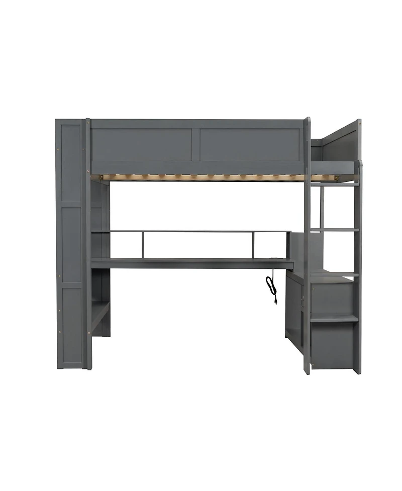 Streamdale Furniture Wood Gaming Loft Bed with Desk, Storage, Led & Charging Station