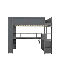 Streamdale Furniture Wood Gaming Loft Bed with Desk, Storage, Led & Charging Station