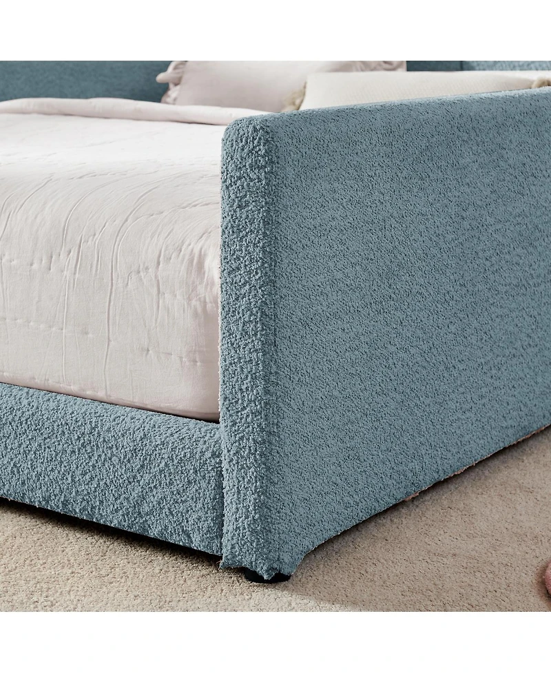 Streamdale Furniture Boucle Rabbit Ear Platform Bed with Safety Rail