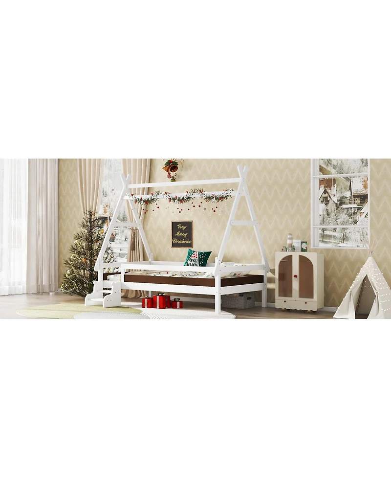 Streamdale Furniture Twin House Platform Bed with Stairs, Solid Wood