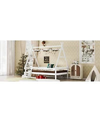 Streamdale Furniture Twin House Platform Bed with Stairs, Solid Wood