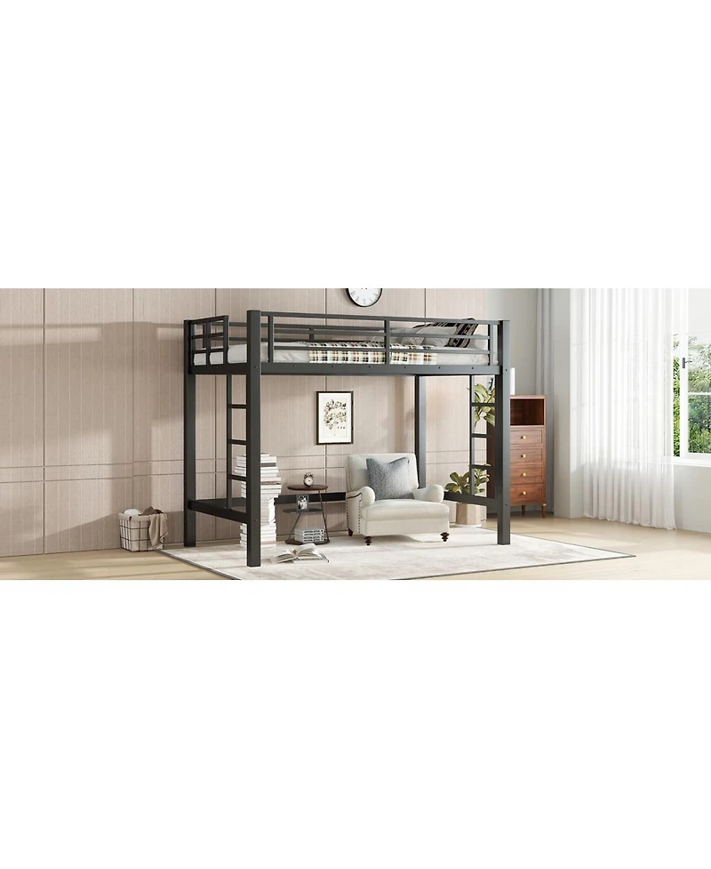 Streamdale Furniture Metal Loft Bed with Ladder and Guardrails