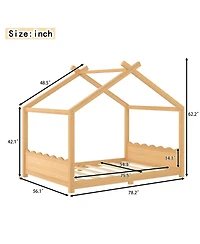 Streamdale Furniture Full House Floor Bed with Support Slats, Solid Wood House Bed Frame for Kids