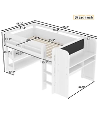 Streamdale Furniture Twin Loft Bed with Storage, Desk & Blackboard, White