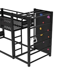 Streamdale Furniture metal loft bed with basketball hoop, rings, climbing wall, slide, bookshelves