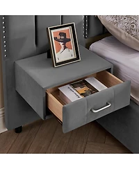 Streamdale Furniture Velvet Upholstered Bed Frame with Vertical Stripes