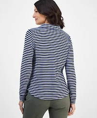 Style & Co Women's Striped Waffle-Knit Collared Top, Macy's Exclusive