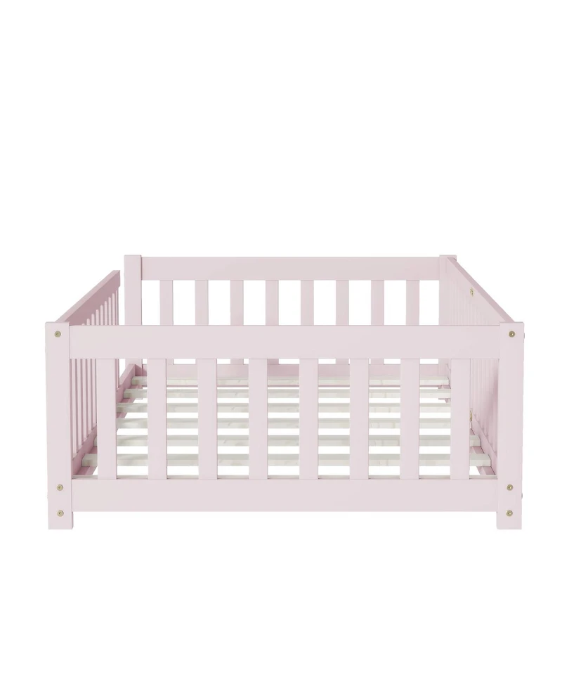 Streamdale Furniture Streamdale Twin Size Floor Bed with Fence, Pink