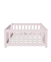 Streamdale Furniture Streamdale Twin Size Floor Bed with Fence, Pink