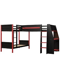 Streamdale Furniture L-Shaped Gaming Loft Bunk Bed with Desk, Shelves & Led