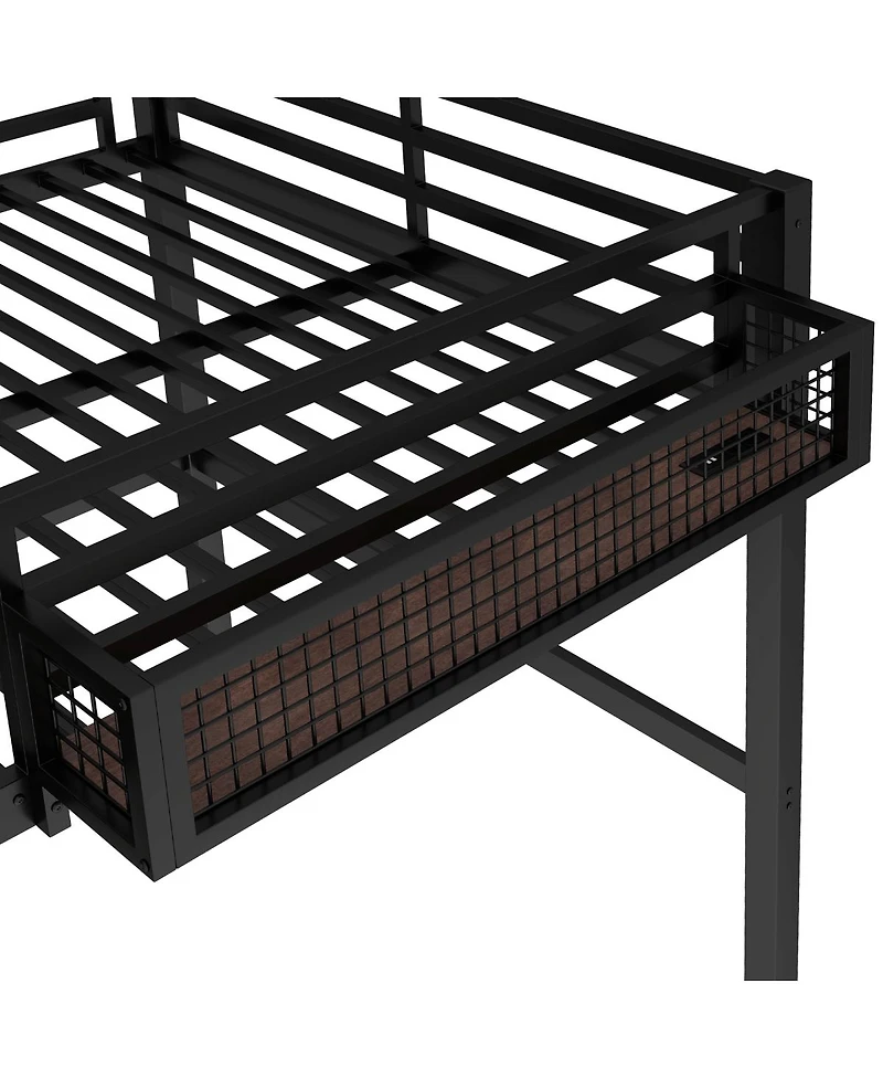 Streamdale Furniture Queen Size Loft Bed Frame with Desk and Storage