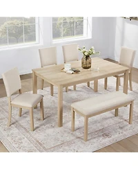 Streamdale Furniture 6 Piece Dining Table Set with Bench, Wooden Kitchen Table & 4 Upholstered Chairs