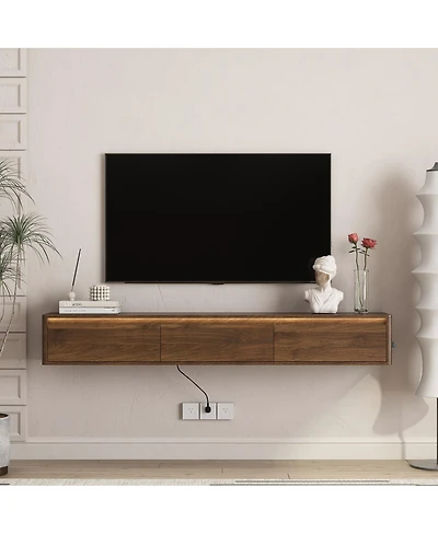 Streamdale FurnitureFloating Tv Stand with Led Lights & Power Outlet