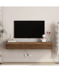 Streamdale FurnitureFloating Tv Stand with Led Lights & Power Outlet