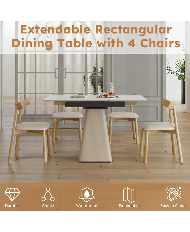 Streamdale Furniture Retractable Rock Slab Dining Table Set, 5-Piece Expandable Table with 4 Chairs
