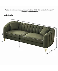 Streamdale Furniture Green Chenille Oversized Tufted Sofa with Gold Metal Legs