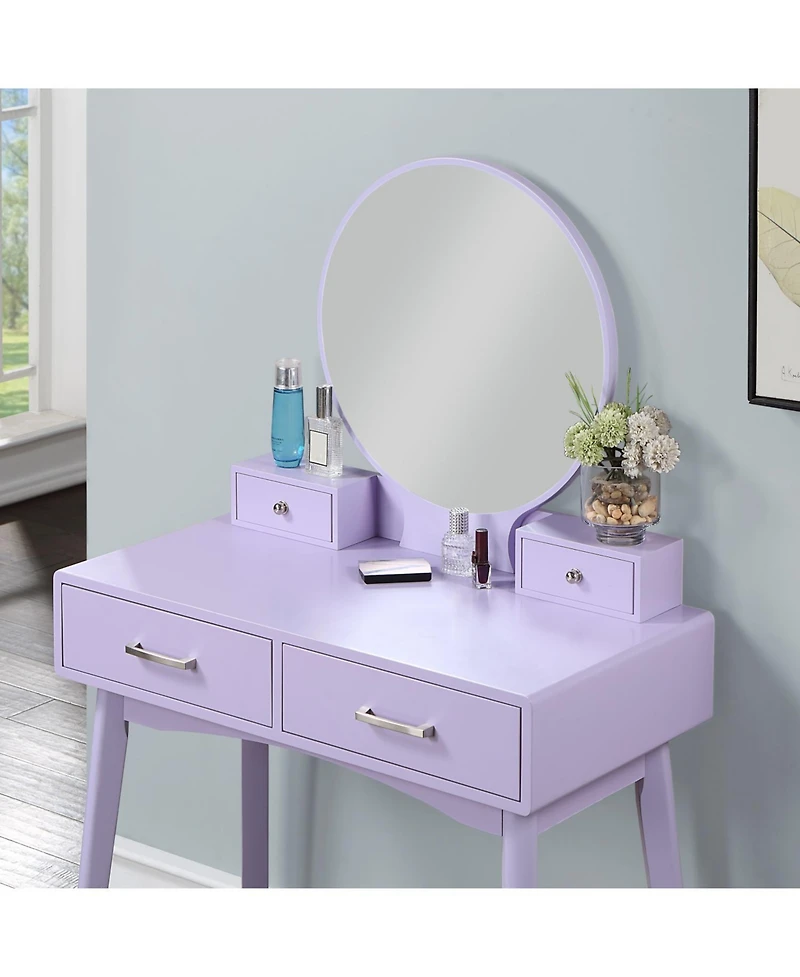Streamdale Furniture Liannon Contemporary Wood Vanity and Stool Set, Purple