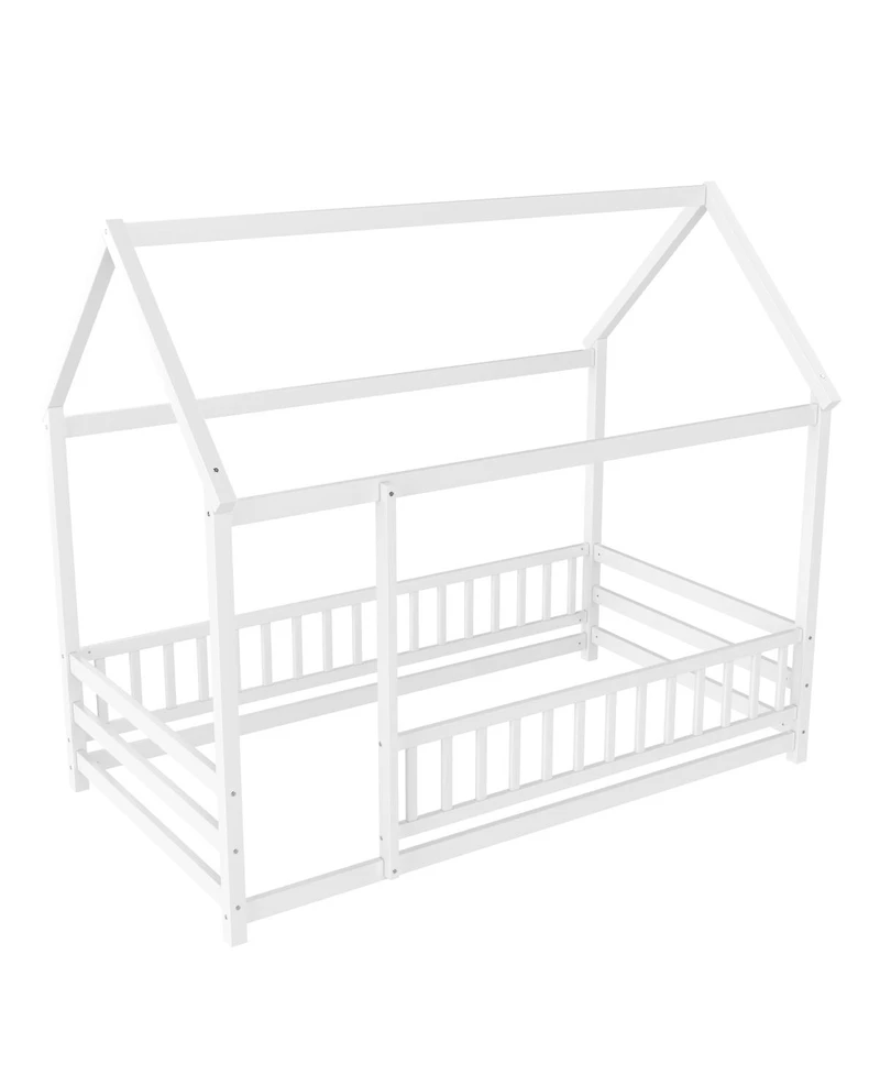 Streamdale Furniture Twin Size Floor Wooden Bed with House Roof Frame