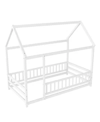 Streamdale Furniture Twin Size Floor Wooden Bed with House Roof Frame