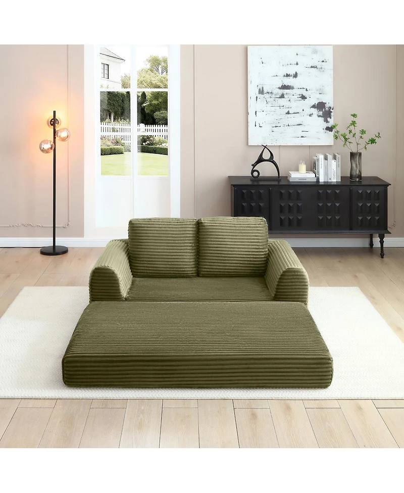 Streamdale Furniture 2-in-1 Folding Convertible Sofa Bed, Modern Corduroy Sleeper Couch with 2 Pillows