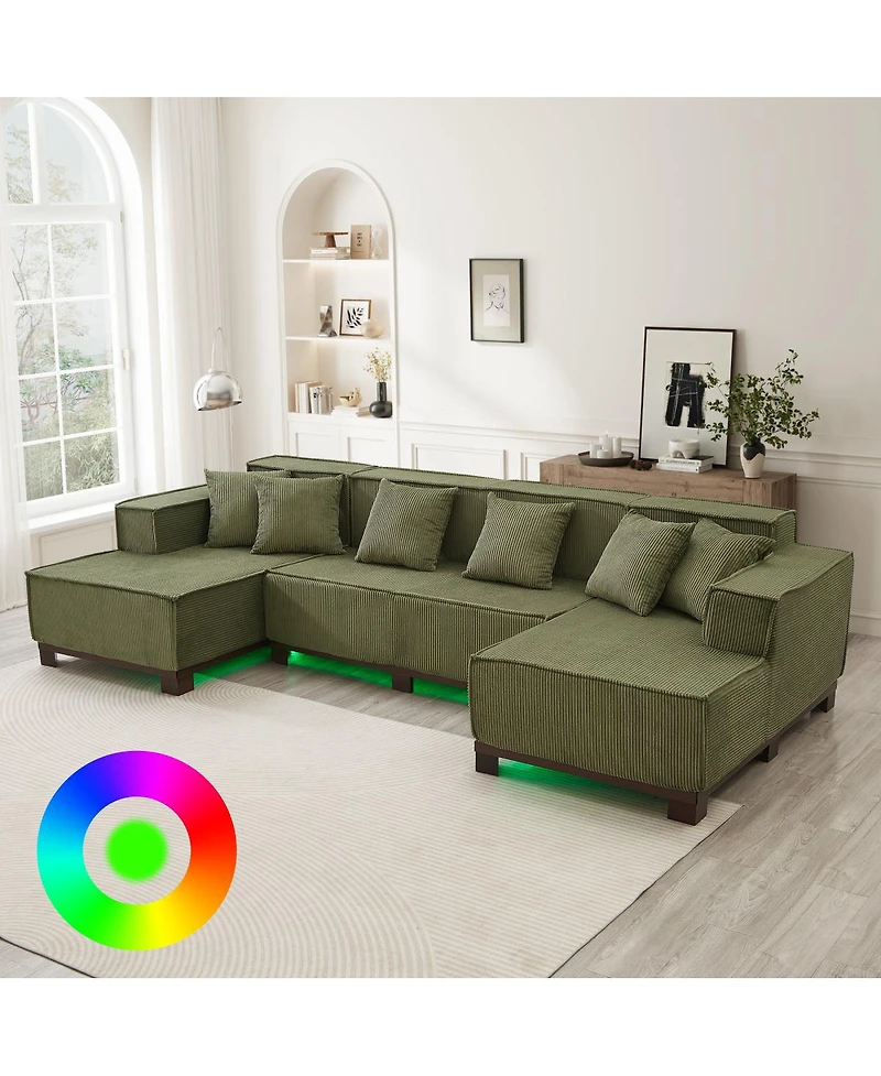 Streamdale Furniture Modern U-Shaped Sectional Sofa with Rgb Led Light Strip