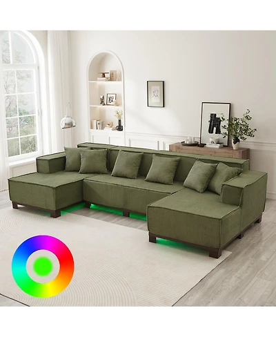Streamdale Furniture Modern U-Shaped Sectional Sofa with Rgb Led Light Strip