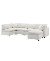 Streamdale Furniture 130" Modular Cloud Sofa Bed, 6-Seat Chenille Sectional Couch with Ottoman & Ottoman